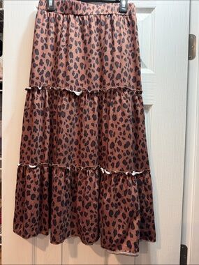 Tickled Teal Brown and Black Leopard Tiered Skirt